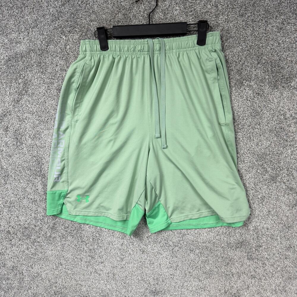 Under Armour Shorts L 28x9 Mint Green Athletic Training Drawstring Pockets Gym